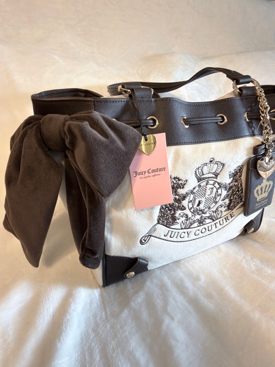 Juicy Couture Brown and Cream Logo Canvas Tote with Charm - Picture 2 of 6